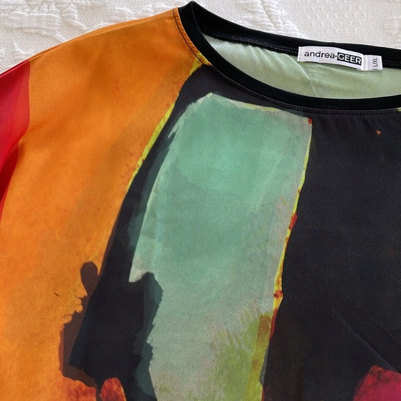 Artful Home NWOT Lumen Top & Scarf by Andrea Geer, Olive/Fuchsia Brush, L/XL - Picture 11 of 15